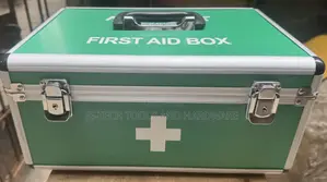 Medium-sized, Green, Aluminum First Aid Box.