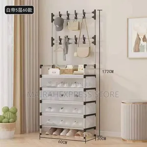 5layer 60cm Floor and Hat Shoe Rack With Rolling Cover 2st7