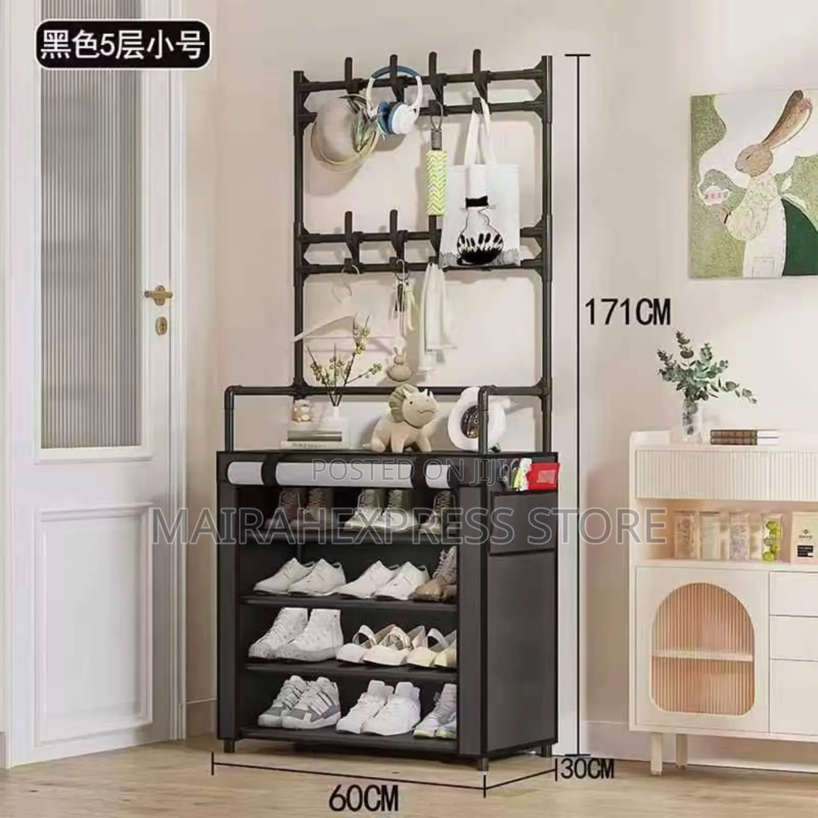 5layer 60cm Floor and Hat Shoe Rack With Rolling Cover 2st7