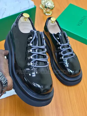 Glossy Double Sole Bottega Lace Up Black Shoe