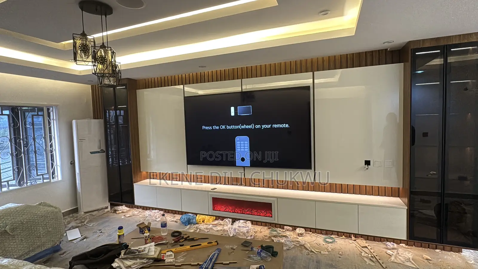 Modern Wall-Mounted Tv Panel With Fireplace Storage Cabinets