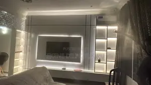 Modern Led Tv Wall Panel With Display Shelves and Storage Console