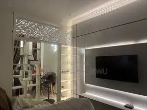 Modern Led Tv Wall Panel With Display Shelves and Storage Console