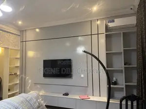Modern Led Tv Wall Panel With Display Shelves and Storage Console