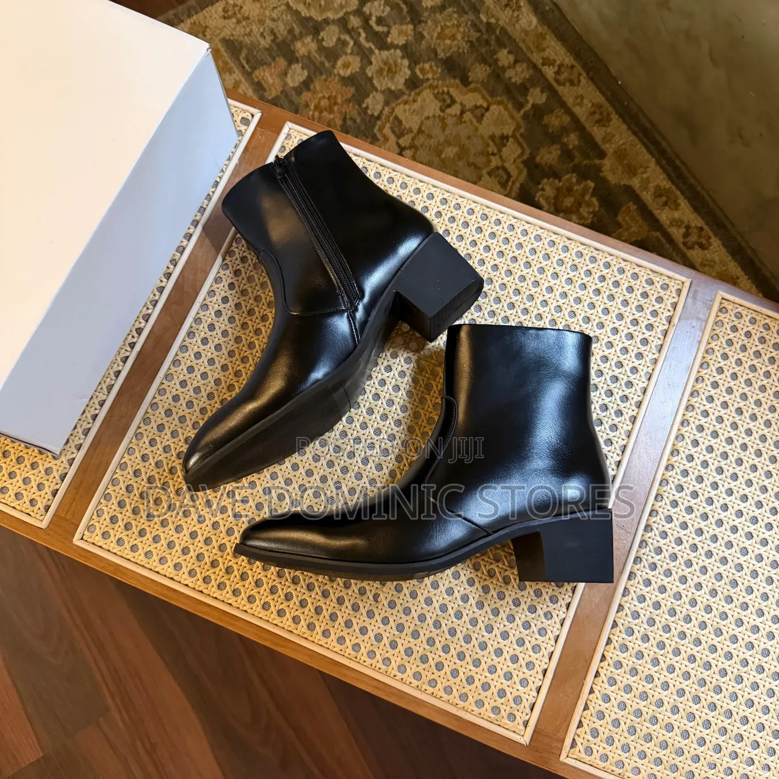 Heeled Leather Ankle Boot in Black