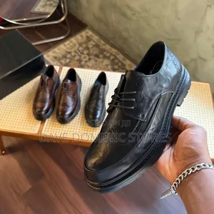 Black Leather Semi-Brogue Shoes With Lug Soles
