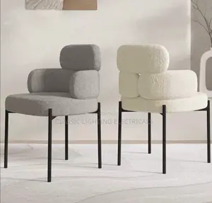 Dining Chair Fabric Lamb Fleece Premium Cream Style White Chair
