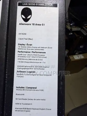New Laptop Dell Alienware 18 Area-51 32GB Intel Core Ultra 9 SSD 1T