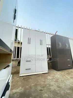 Modern 3-Door Wooden Wardrobe With Shelves Hanging Space