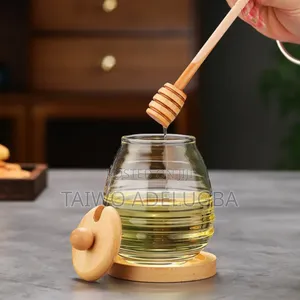 Borosilicate Glass Honey Jar With Bamboo Lid and Spoon