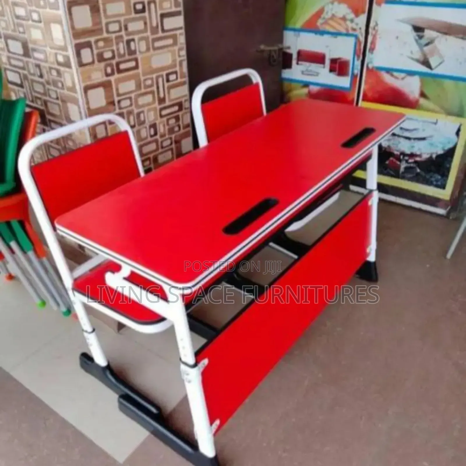 Adjustable Double Wooden Student Table With Chairs