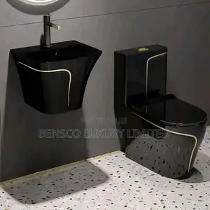 A Luxury Black Ceramic Toilet Wc and a Hang Wash Basin