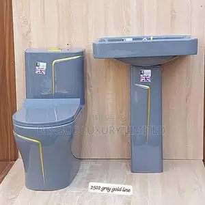 A Quality Luxury Grey Ceramic Toilet Wc and a Wash Hand Basin .