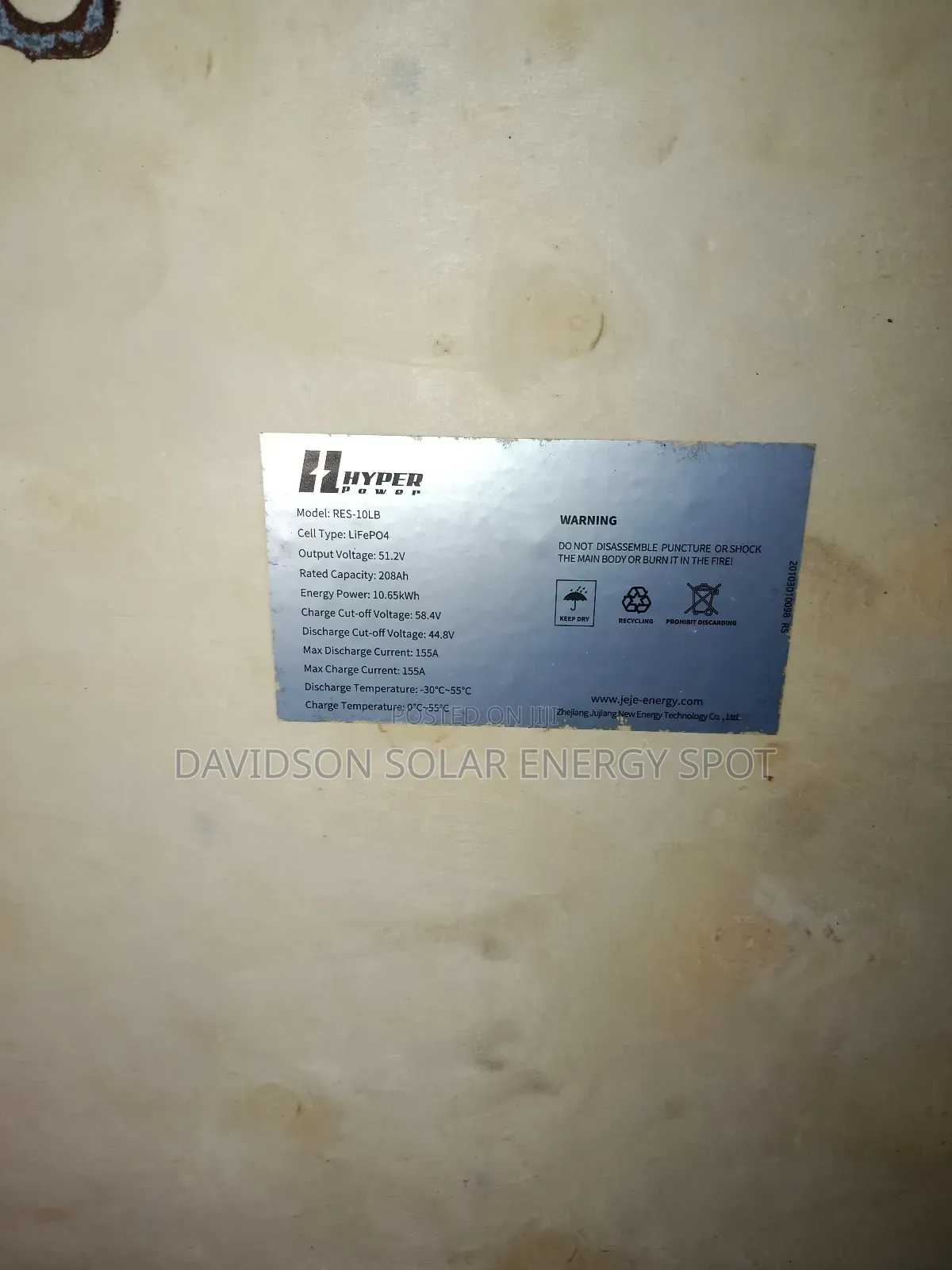 10.65kwh Hyper Solar Lithium Ion Battery