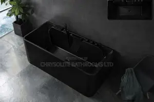 Gloss Black Acrylic Bathtub With in-Built Mixer