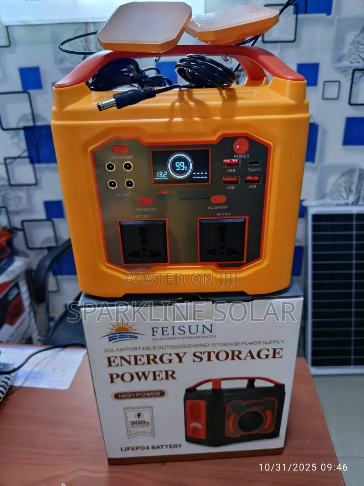 Feisun 300w Solar Generator Complete Set Panel, Bulbs, Usb Bluetooth