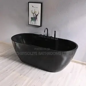 All Black Acrylic Bathtub With in-Built Mixer