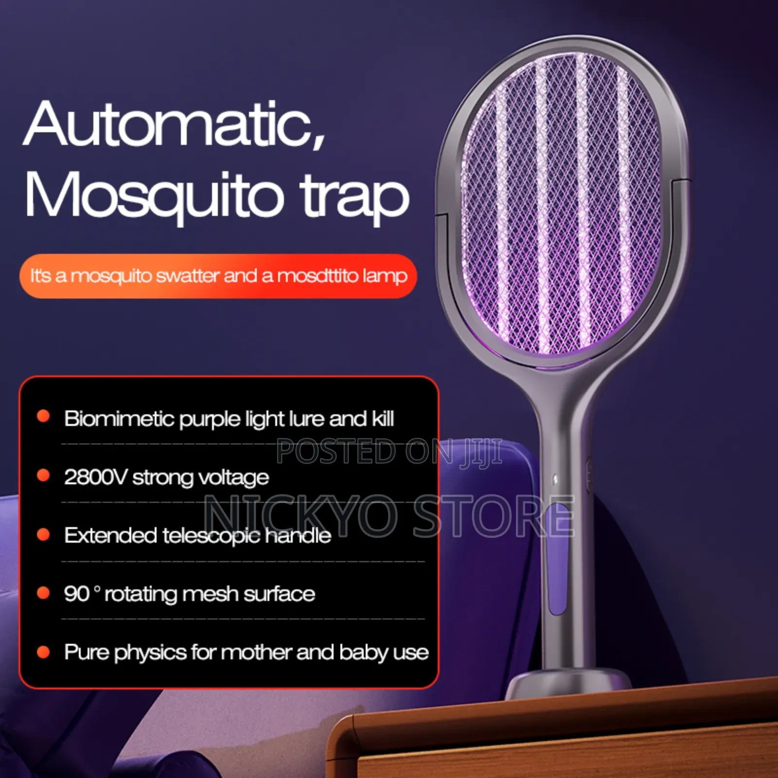  Rechargeable Electric Mosquito Killer Racket (Uv Attraction Light)