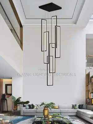 Nordic Black Rectangle Led Chandeliers Simple Stairs High Chandelier