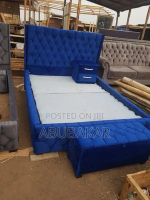 New Padded Bed Frame 4and Half by 6 With Ottoman and Side Drawer