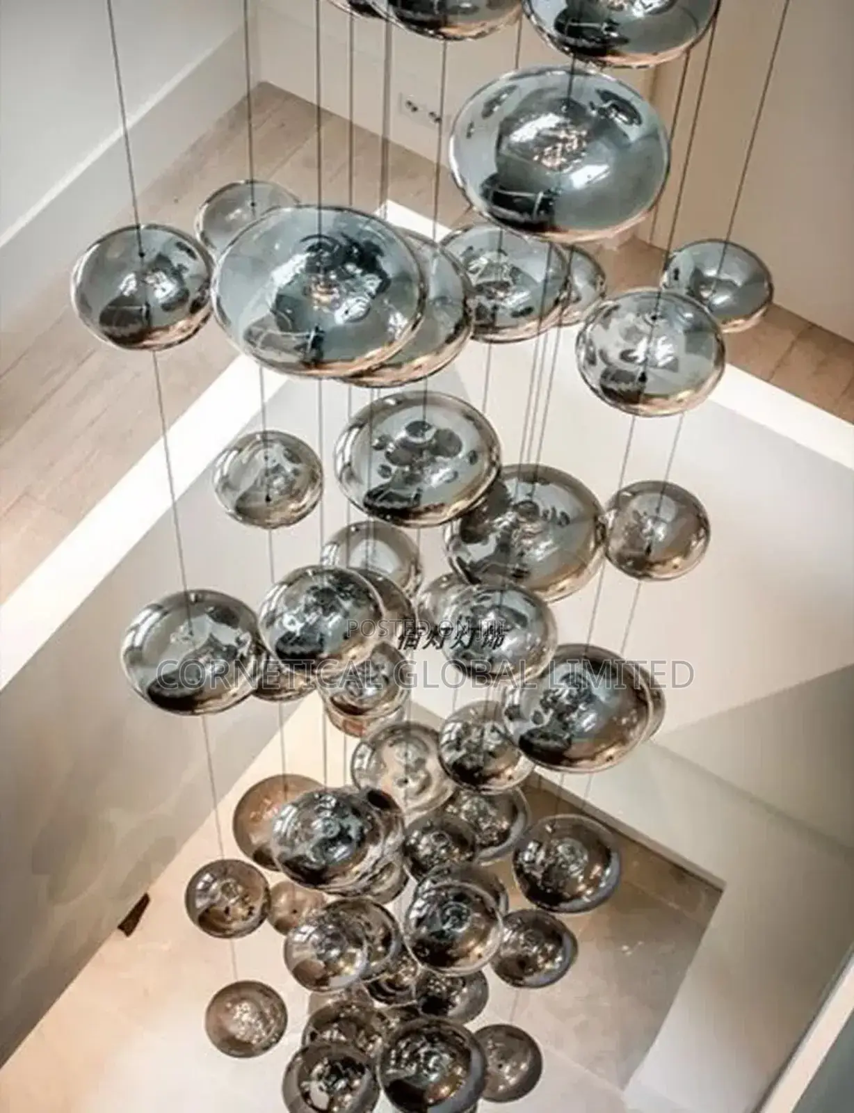 Modern Floating Bubble Globe Cascade Glass Cluster Chandelier Light