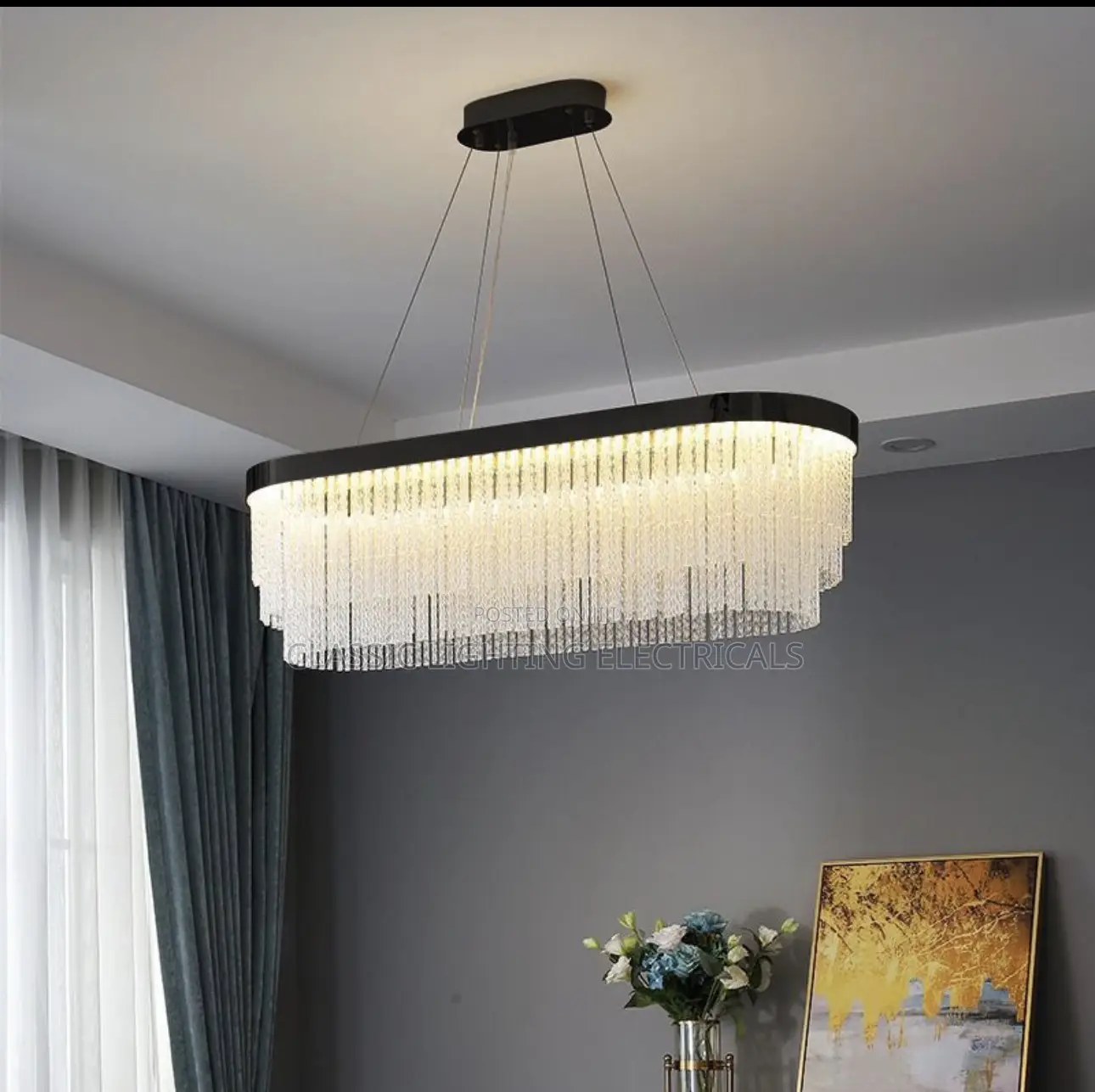 Black  Round Oval Led Chandelier Light - Creative Design Crystal Light