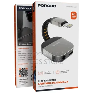 Porodo 2in1 Adapter Lightning to 3.5mm Aux Audio Adapter+ Charging
