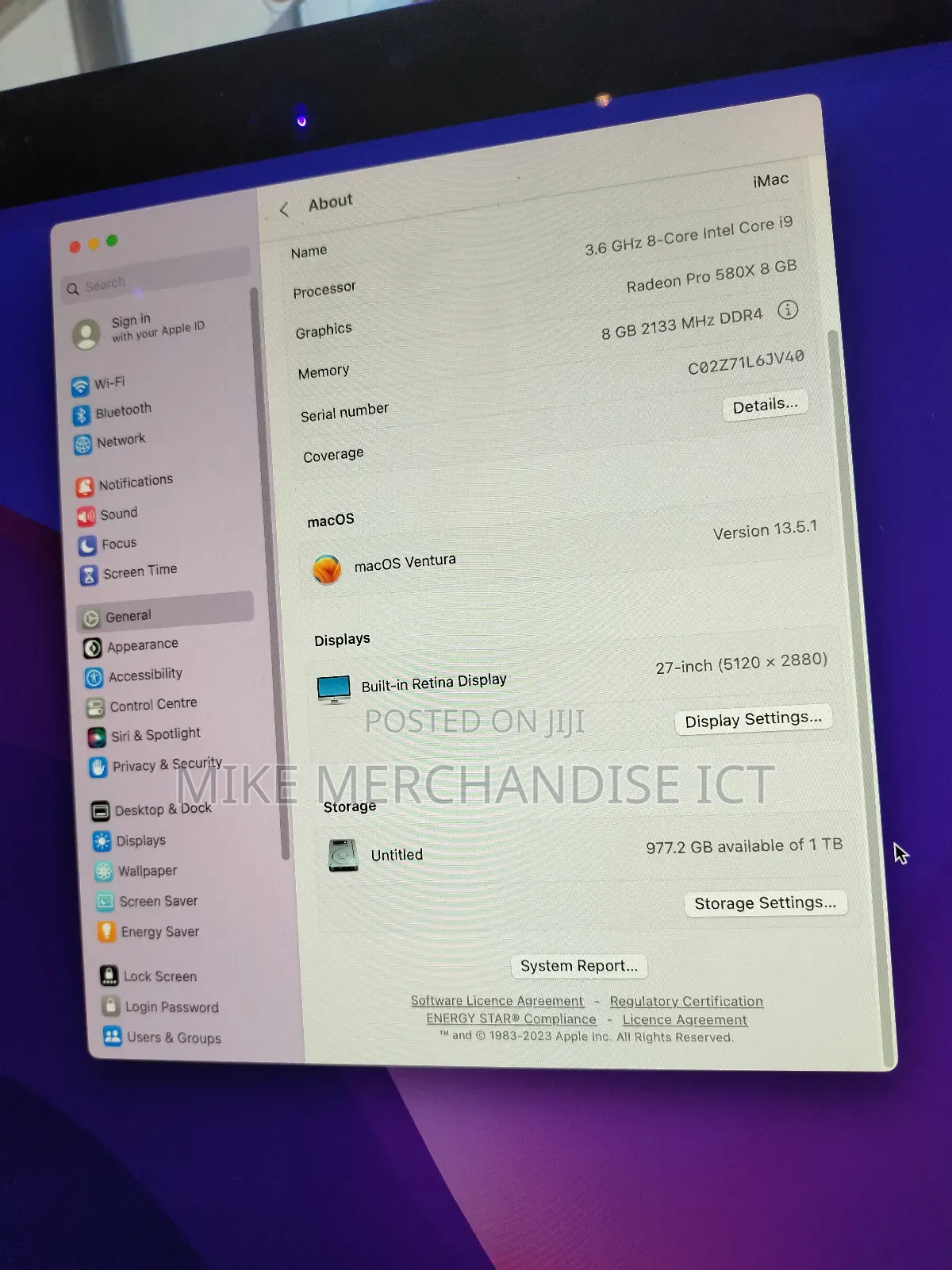Desktop Computer Apple iMac Pro 8GB Intel Core i9 SSD 1T