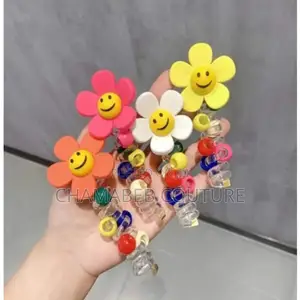 Plastic Smile Flower Telephone Cord Hair Ties - Spiral Scrunchie - 4pc