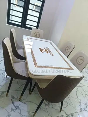 Chanel Logo Marble Dining Table With Chairs