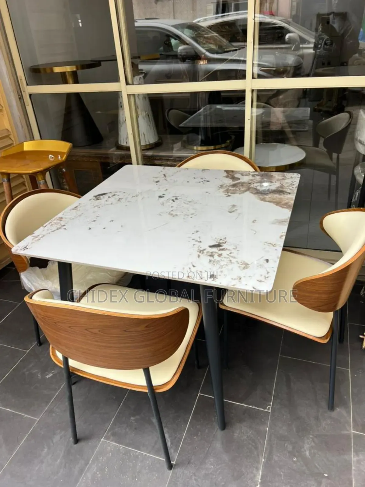 Executive Marble Dining Table Set With Leather Seats