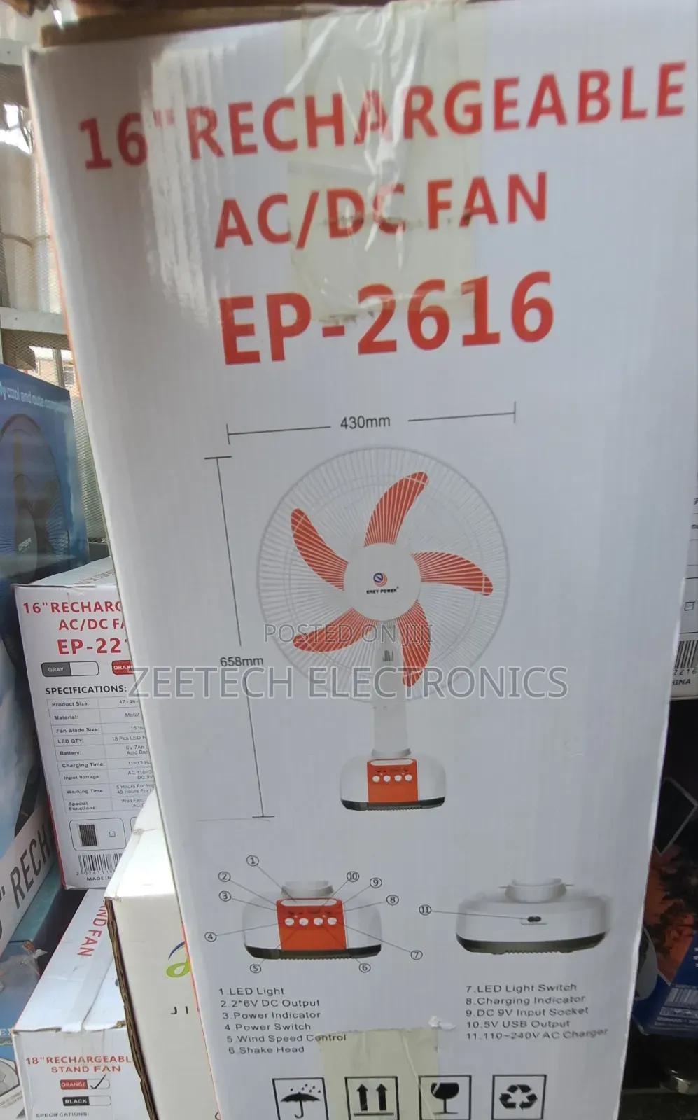 Easy Power 16" Rechargeable Ac/Dc Table Fan