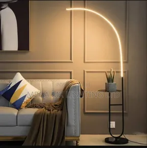 Linear Arc Lamp - Gold Led Floor Lamp With Marble Table