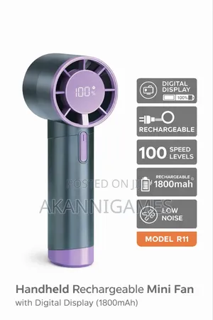 Rechargeable Handheld Fan – Digital Display, Long Battery Life