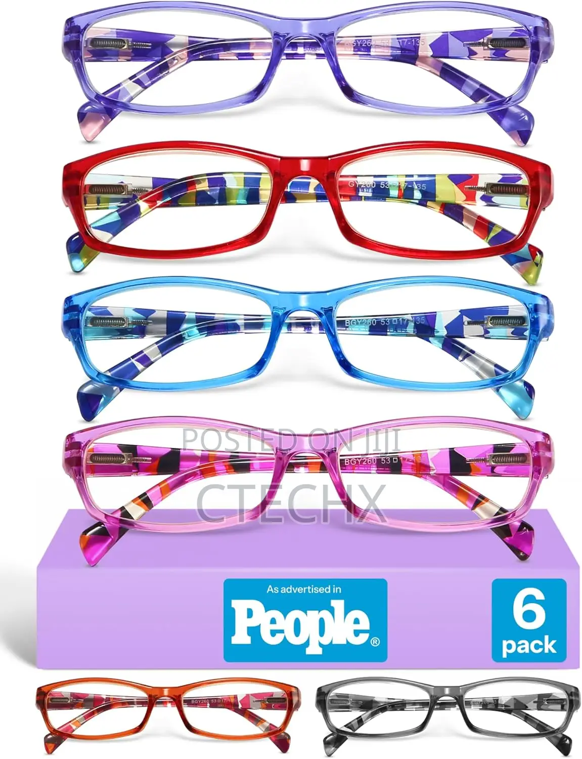 6 Pack Reading Glasses Spring Hinge Eyeglasses Blue Light Blocking 3.0