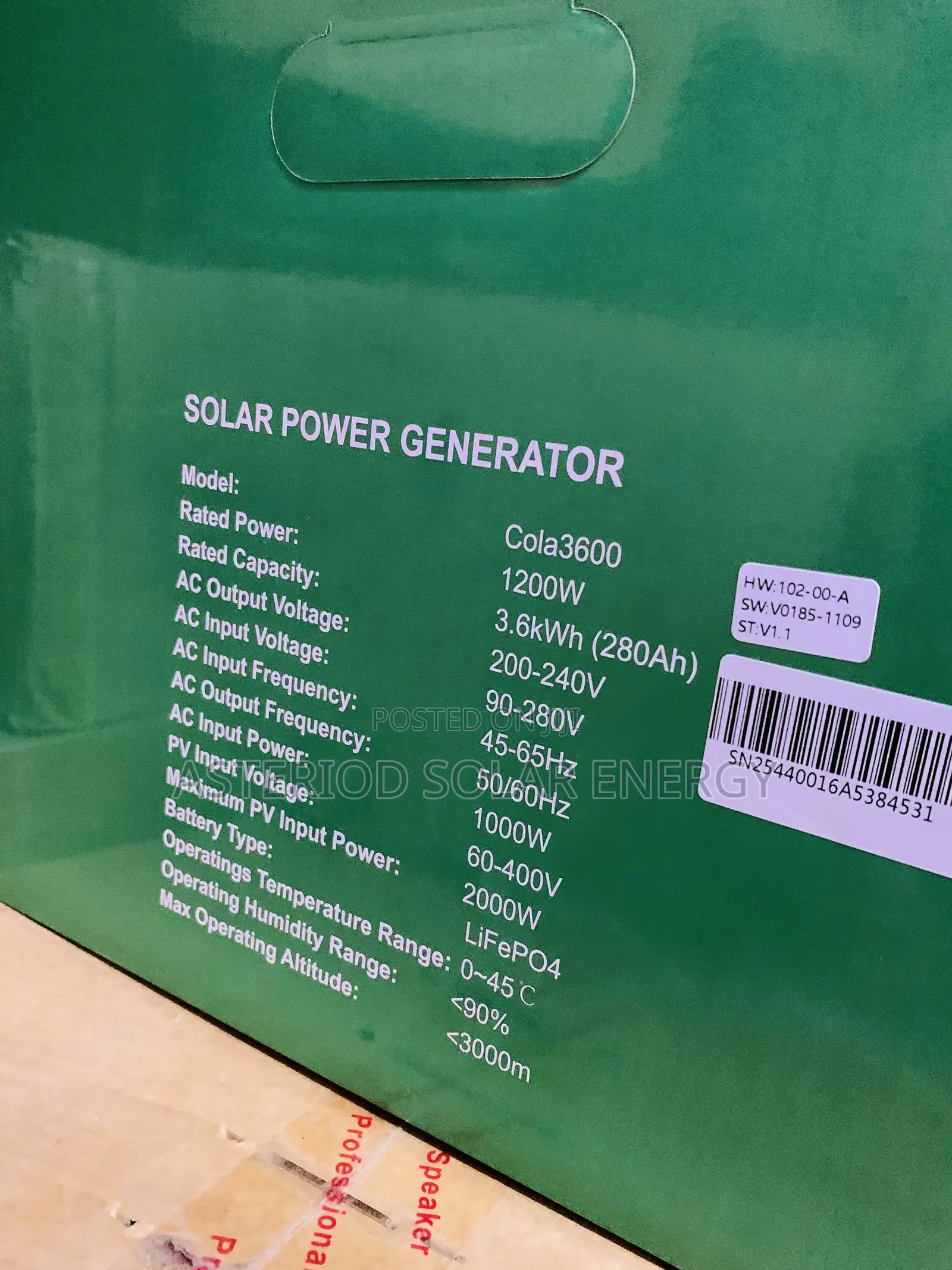 3.6kwh 48volts Cola Solar Power Generator