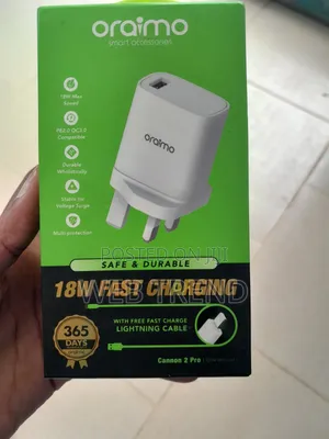 Oraimo Cannon 2 Pro 18w Fast Charger + iPhone Cable (Ocw-U97s+L53)