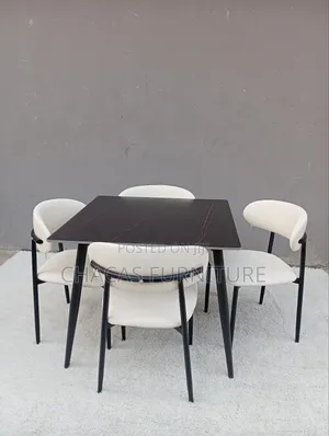 Modern 4-Seater Dining Table Set - Square Table Padded Chairs