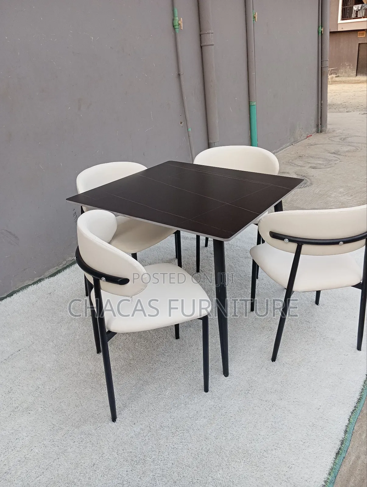 Modern 4-Seater Dining Table Set - Square Table Padded Chairs