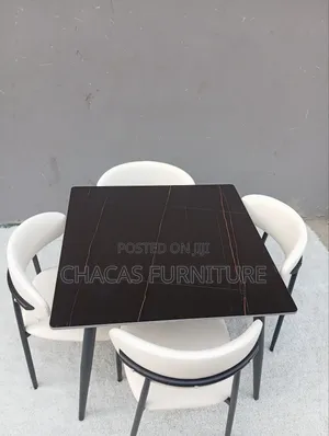 Modern 4-Seater Dining Table Set - Square Table Padded Chairs
