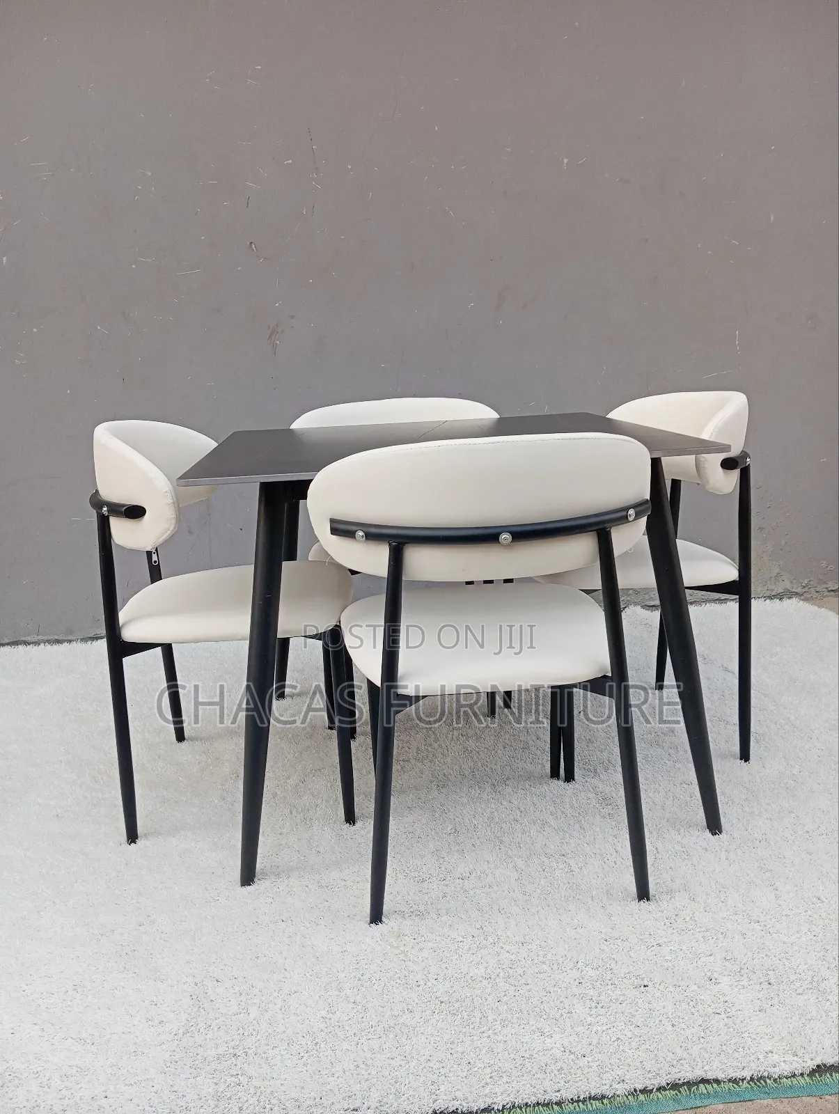 Modern 4-Seater Dining Table Set - Square Table Padded Chairs
