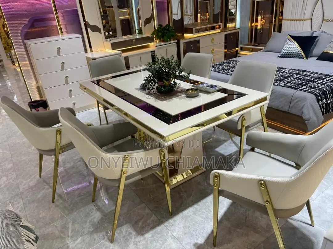 Luxury 6-Seater Dining Table Set With Upholstered Chairs
