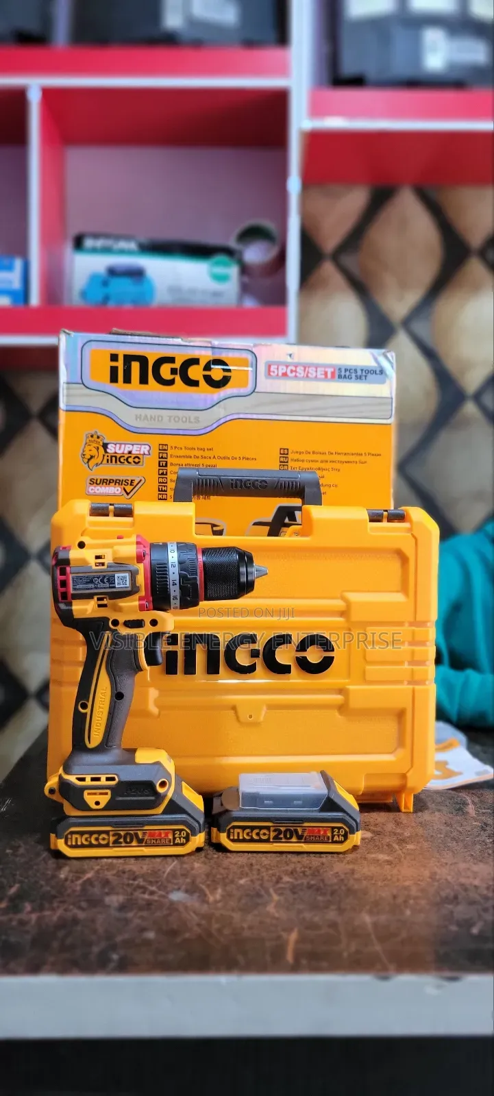 Ingco 20v 66nm Compact Brushless Cordless Impact Drill Kit