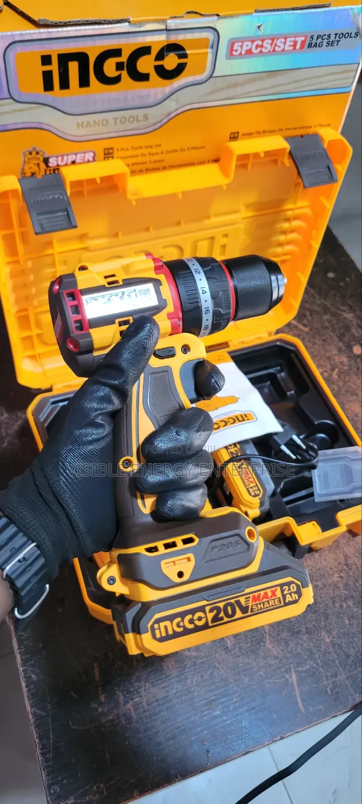 Ingco 20v 66nm Compact Brushless Cordless Impact Drill Kit
