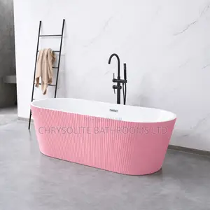Pink Ribbed Acrylic Bathtub