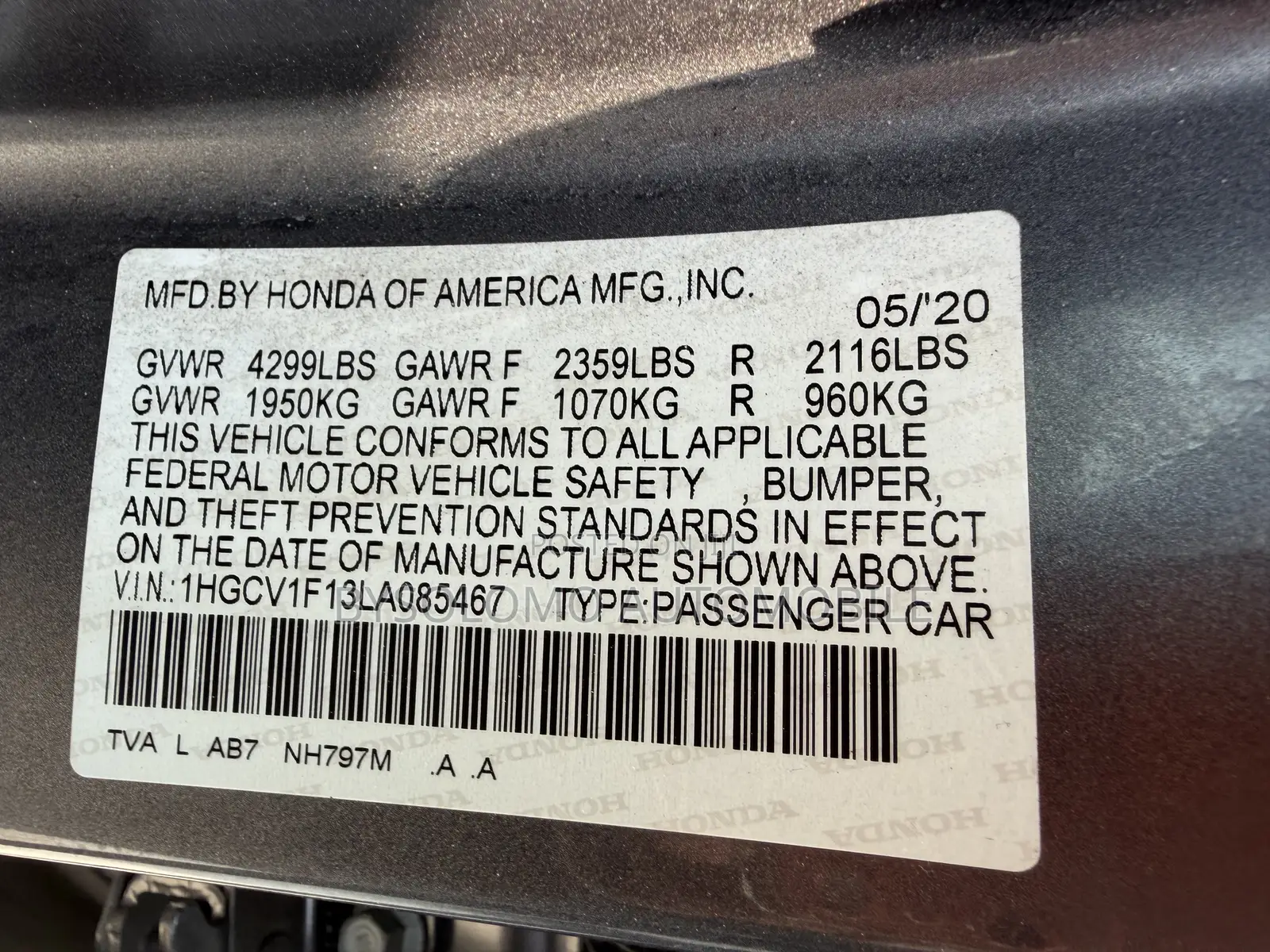 Honda Accord 2020 Gray