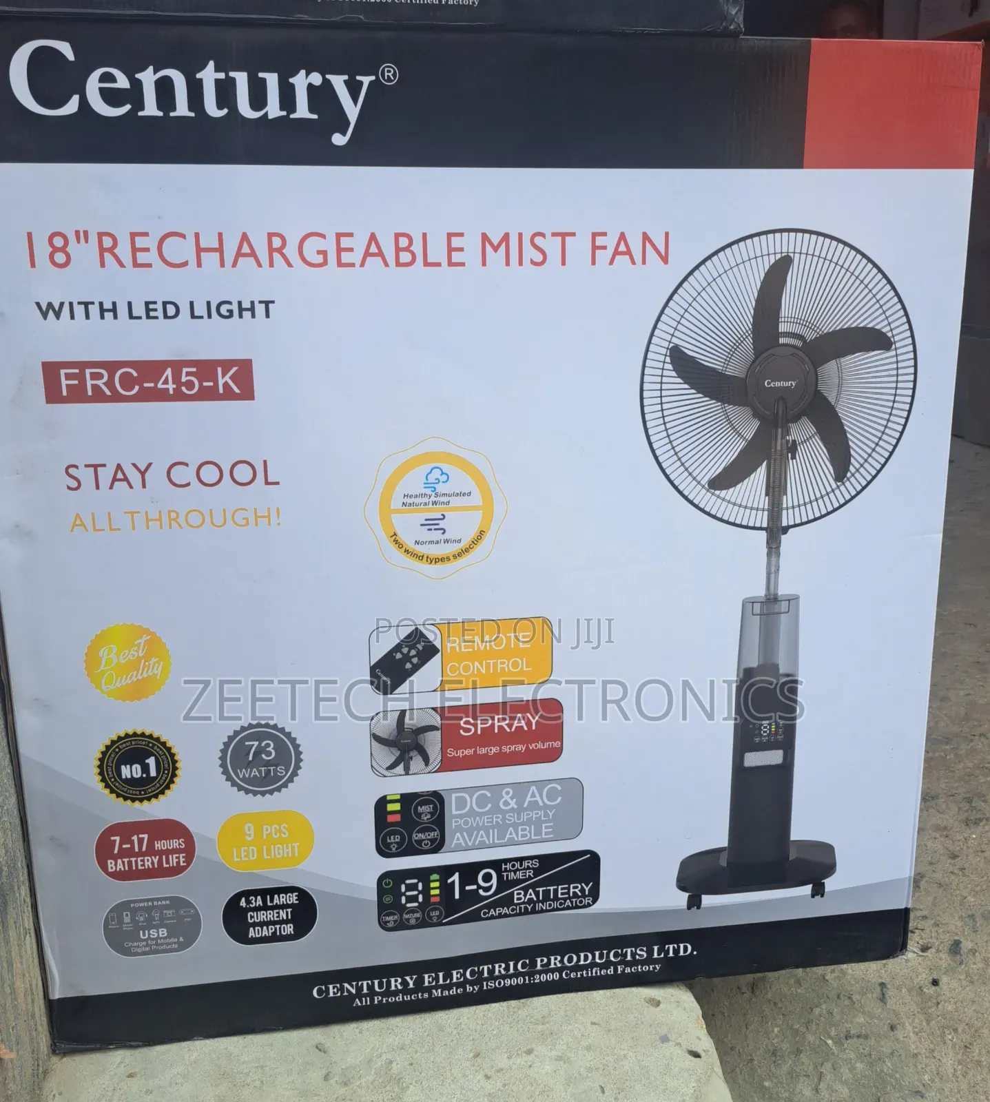 Century 18" Rechargeable Mist Fan