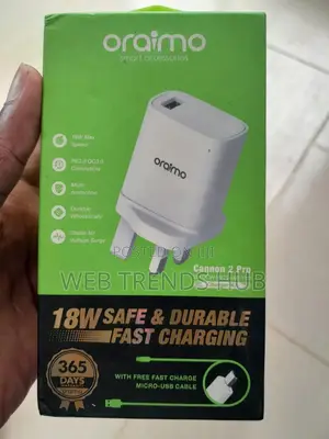 Oraimo 18w Cannon 2 Pro Fast Charger + Micro-Usb Cable - Ocw-U97s+M53