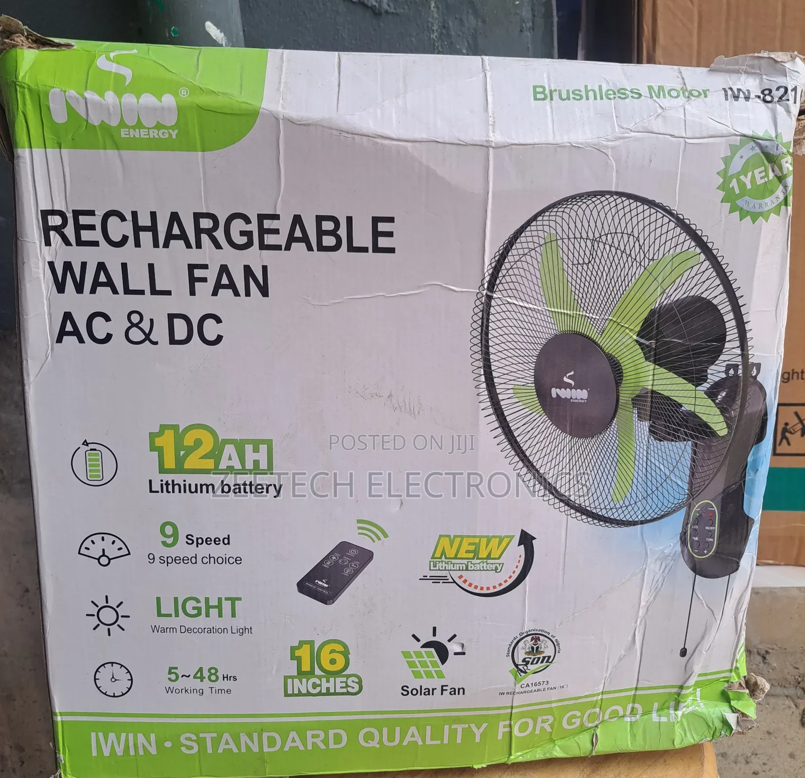 Iwin 16-Inch Rechargeable Wall Fan