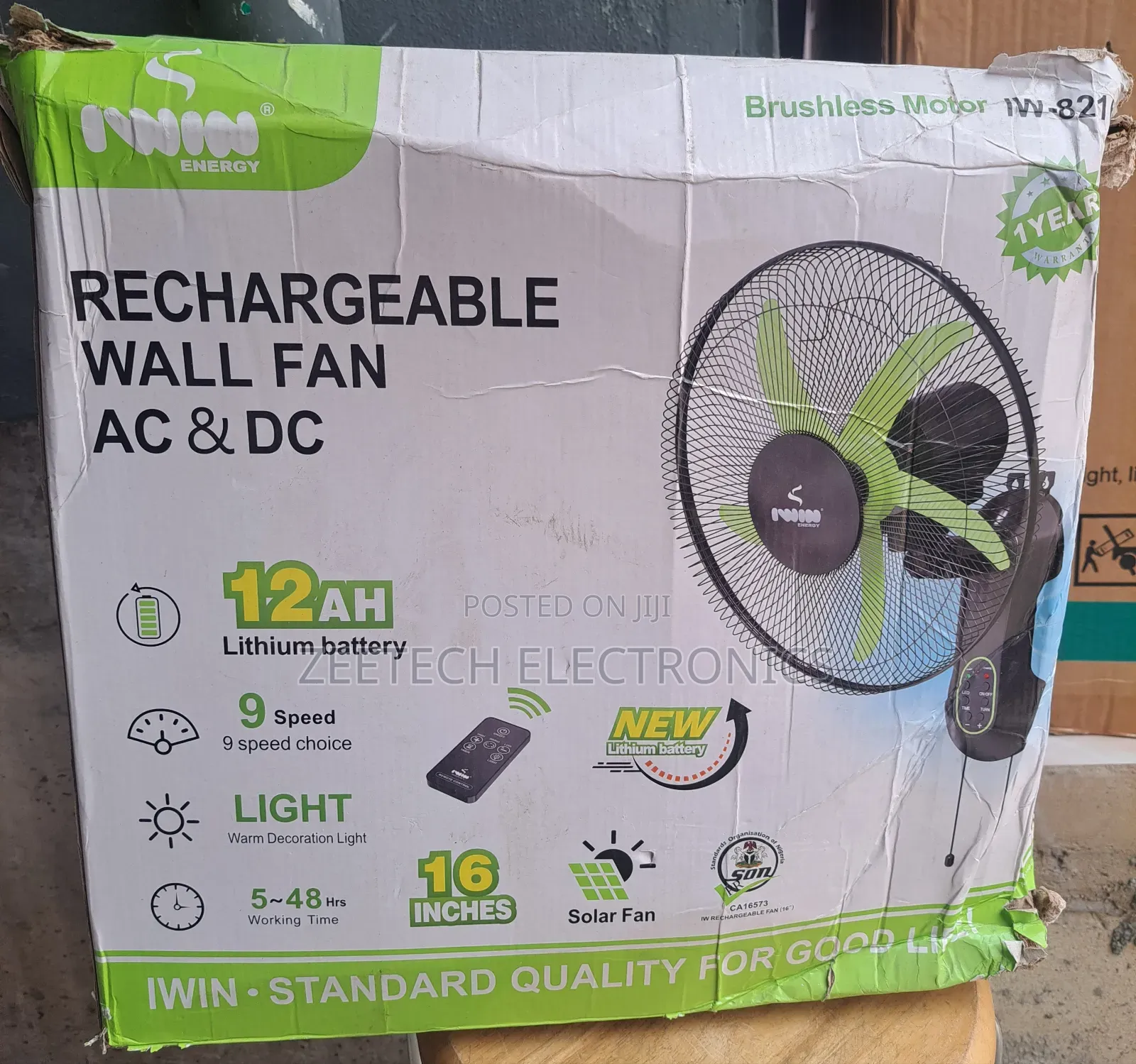 Iwin 16-Inch Rechargeable Wall Fan
